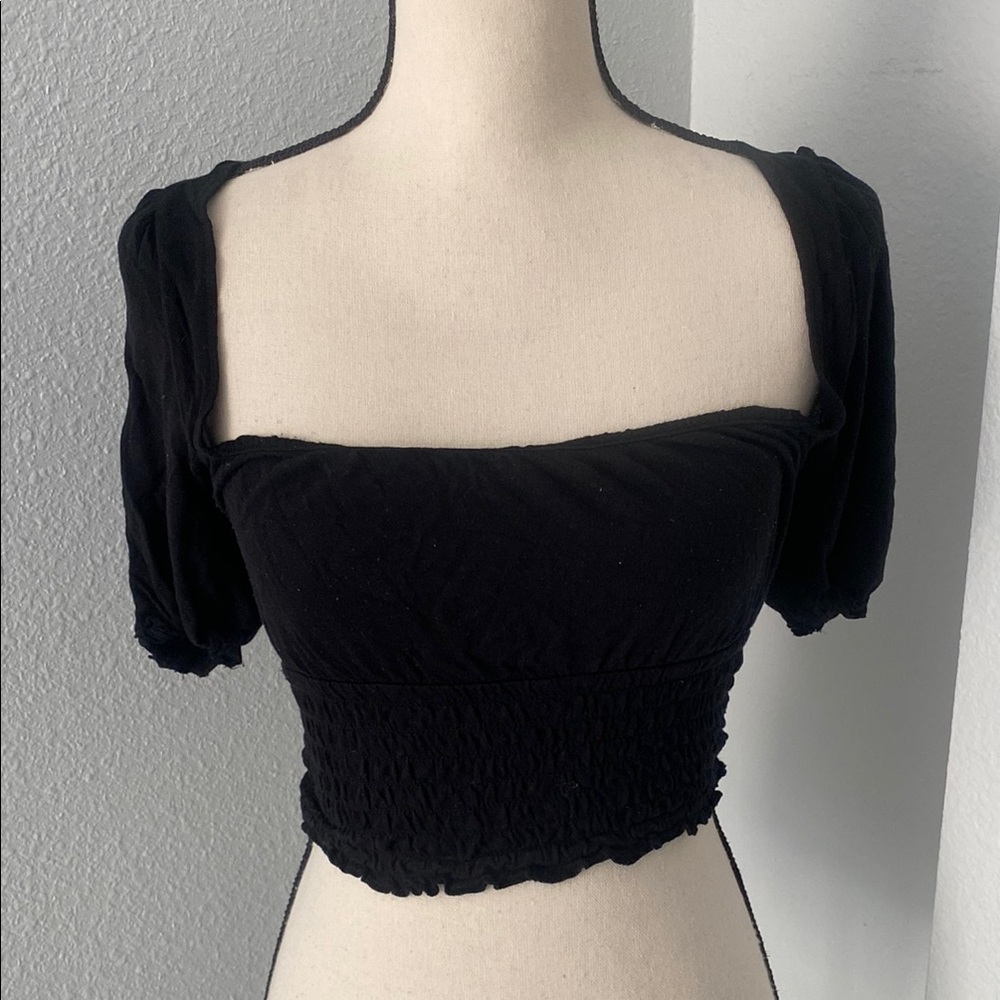Urban Outfitters Smocked Black Cropped Women's Top